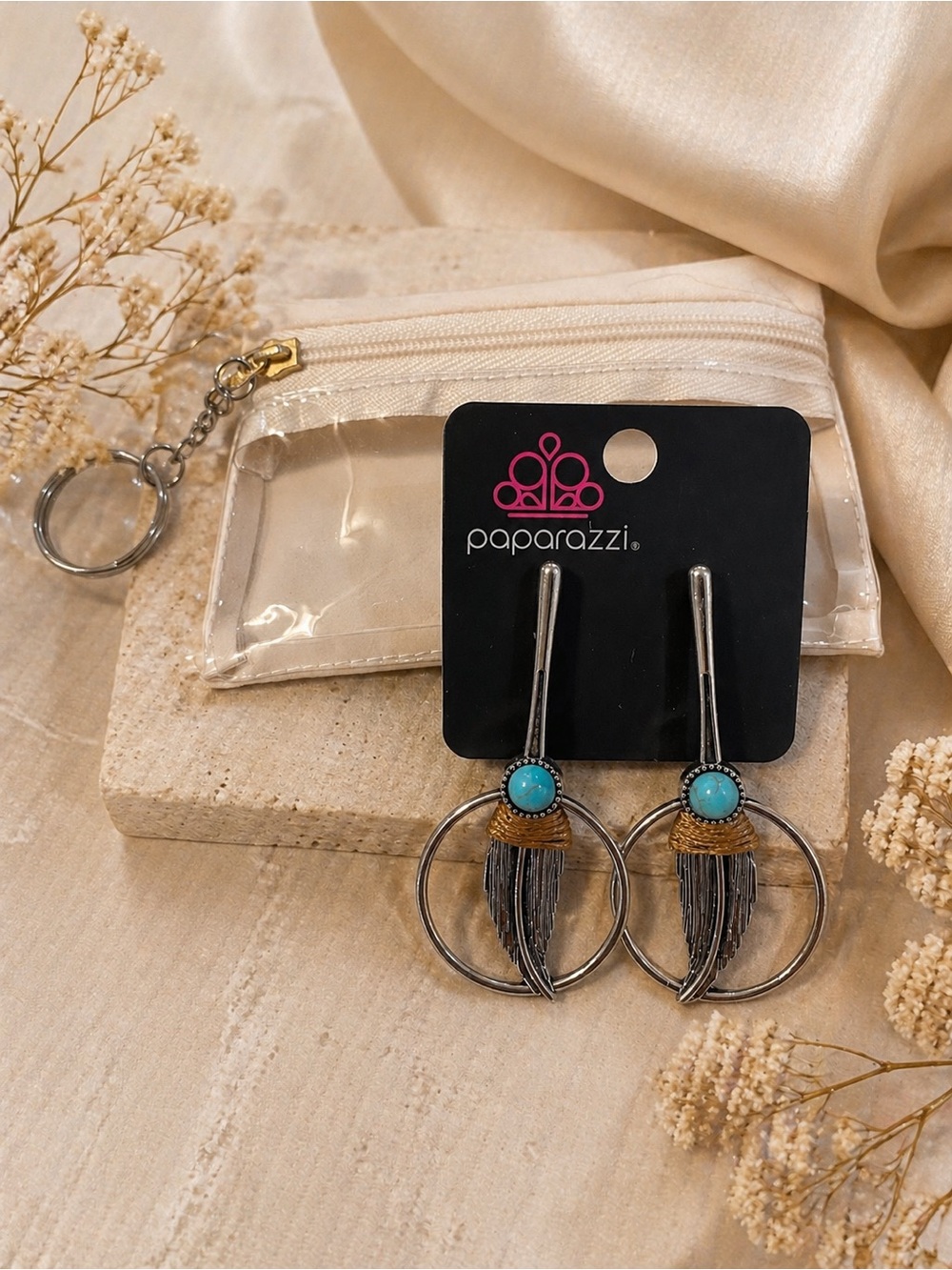 paparazzi Silver Hoop Earrings with Turquoise Accent and Gold Wrap